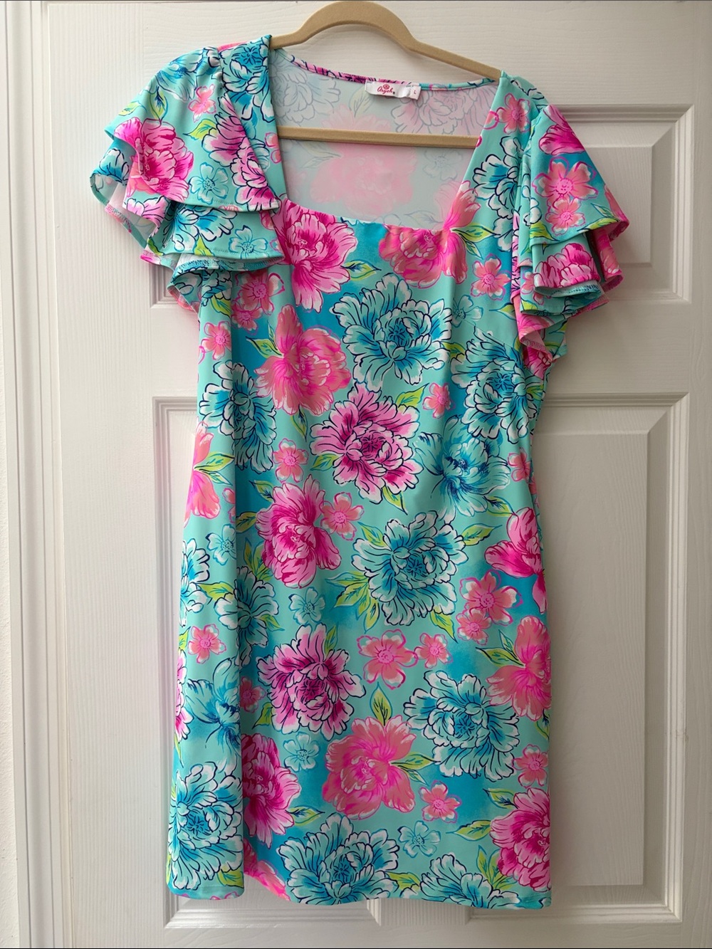 Aryeh Pastel Floral Dress with Pink & Aqua Trim